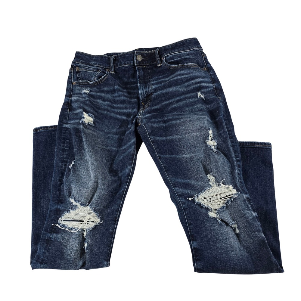 American Eagle Slim Airflex+ Distressed Dark Wash Jeans 34x32 15062